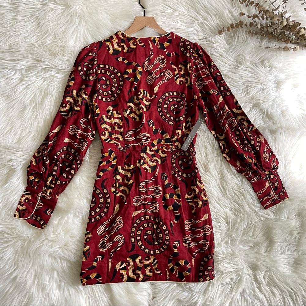 FARM Rio Burgundy Patterned Long Sleeve Mini Dress - Picture 12 of 16